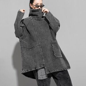 Gray Denim Turtleneck Sweatshirt